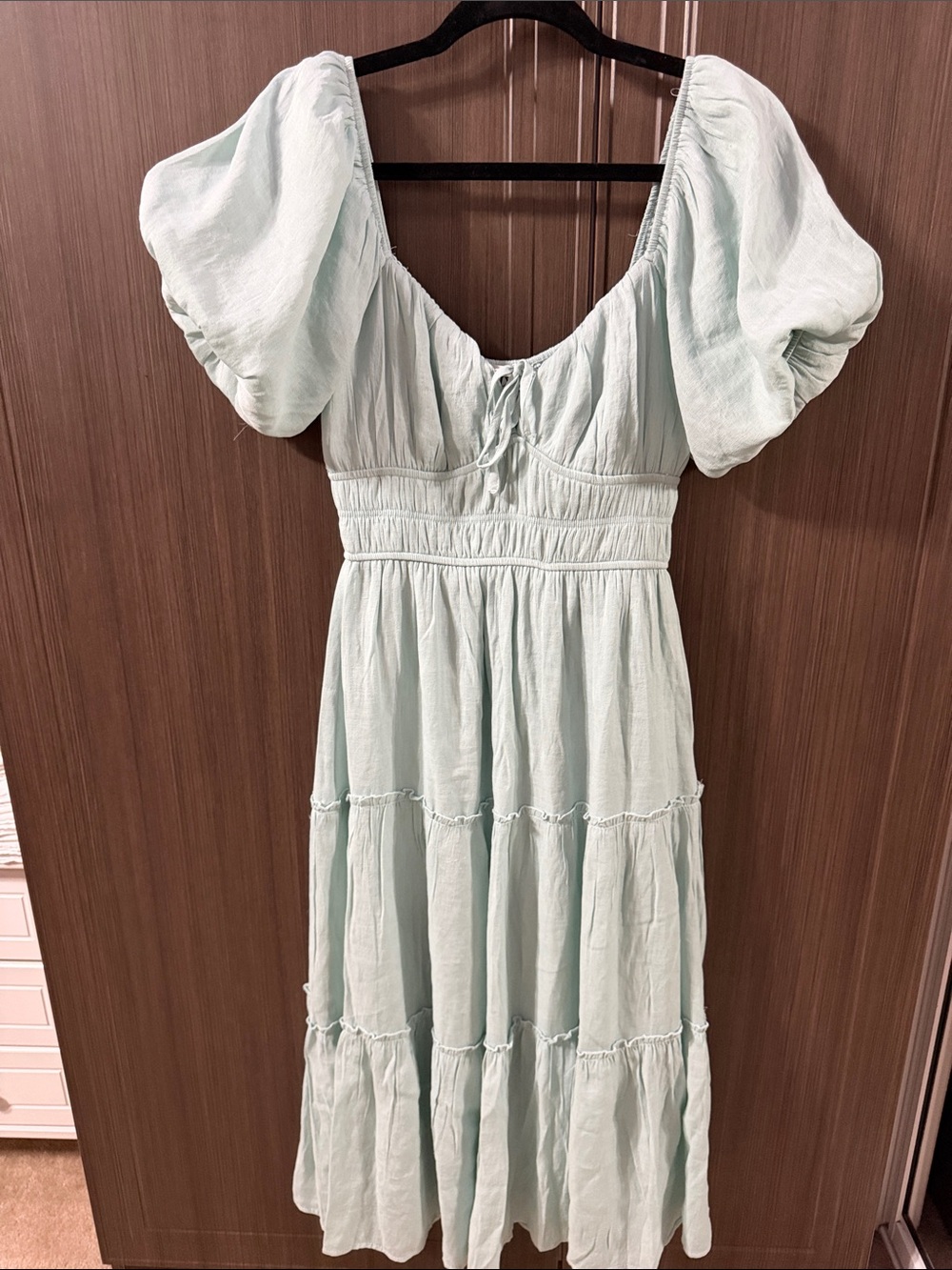 Trixxi Light Mint Puff-Sleeve Tiered Maxi Dress‎